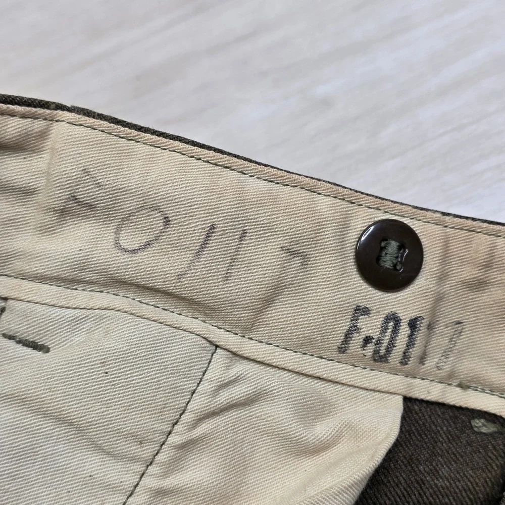 Vintage Military Wool Trousers Olive Drab High Waisted Button Fly Pants 32 x 33